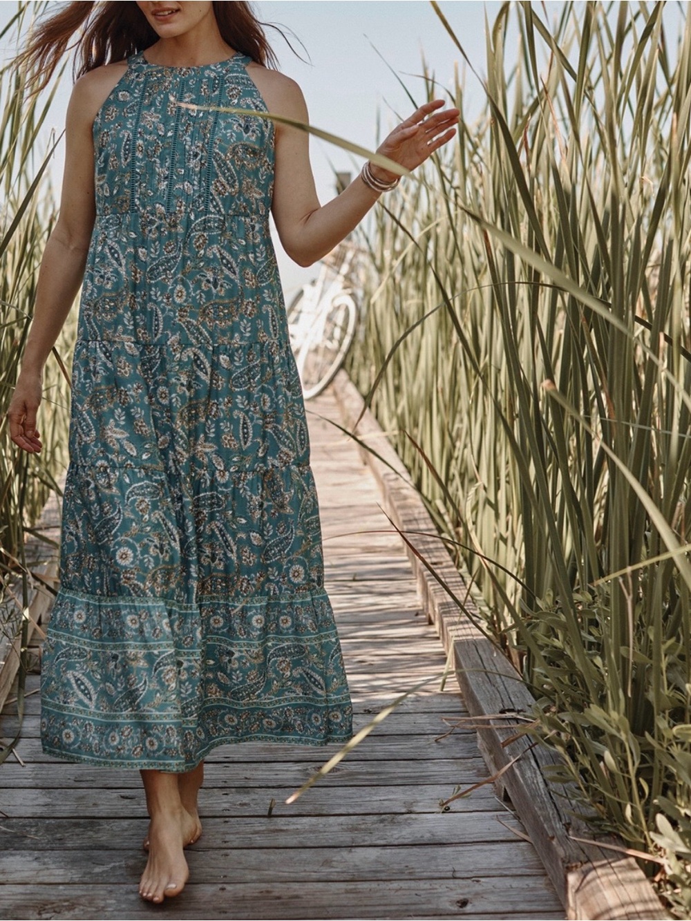 J. Jill Paisley Floral Sleeveless Maxi Dress Sz MP